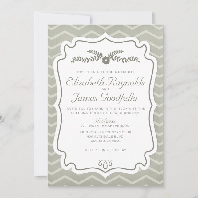 Ivory Chevron Stripes Wedding Invitations (Front)