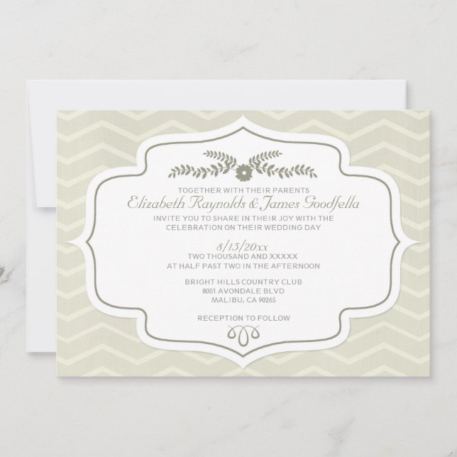 Ivory Chevron Wedding Invitations (Front)