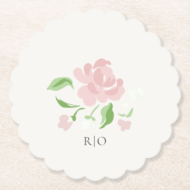 Ivory | Chic Blush Floral Wedding  Paper Coaster (Front)