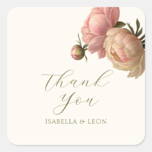 Ivory   Chic Blush Script  Rose Wedding  Square Sticker