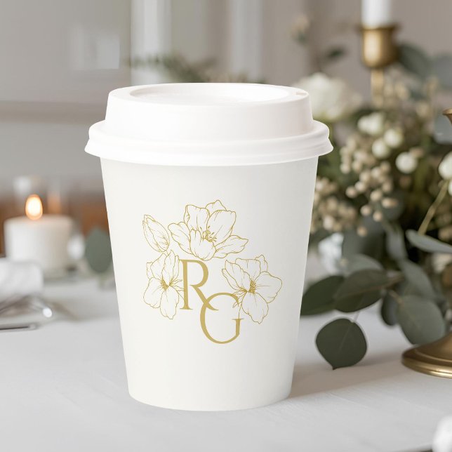 Ivory | Chic Faux Gold Monogram Wedding  Paper Cups (Creator Uploaded)