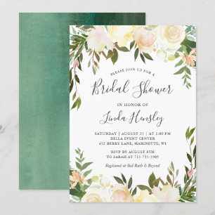 Ivory Chic Floral Garden Greenery Bridal Shower Invitation