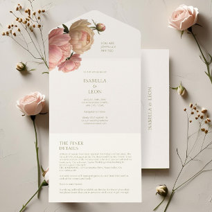 Ivory   Chic Modern Blush Rose Wedding  All In One Invitation