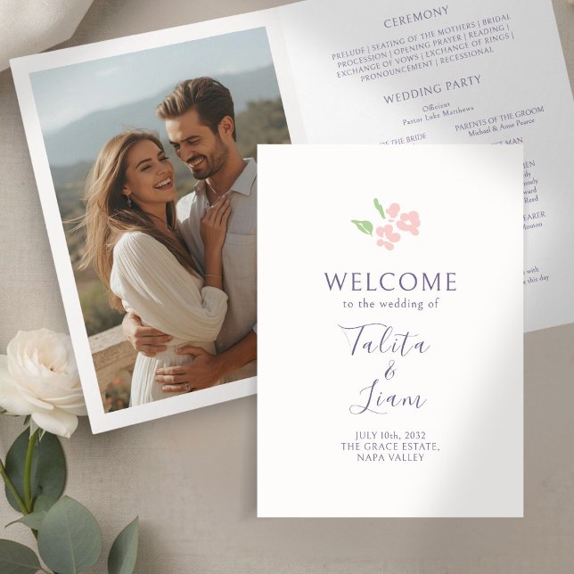 Ivory | Chic Photo Floral Wedding  Program (Creator Uploaded)