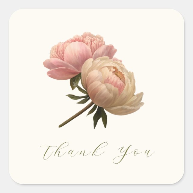Ivory Chic Rose Wedding Thank you Square Sticker (Front)