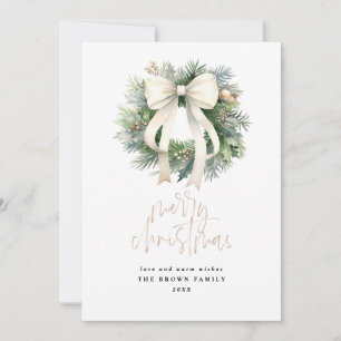 Ivory Christmas Wreath Christmas Watercolor  Holiday Card