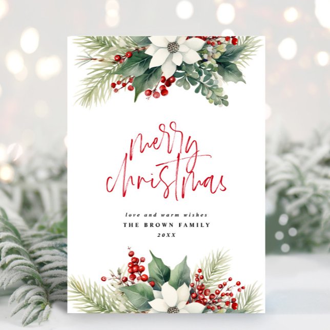 Ivory Christmas Wreath Christmas Watercolor  Holiday Card (Creator Uploaded)