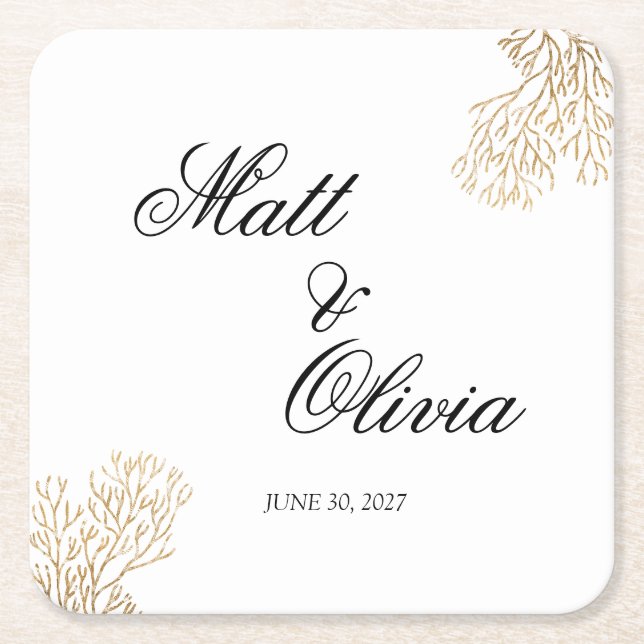 Ivory Coast Coastal Wedding Coaster Editable (Front)
