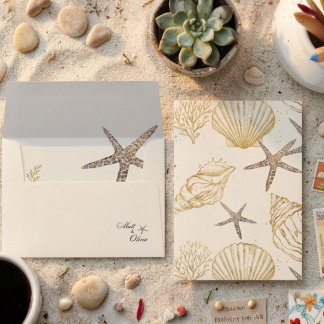 Ivory Coast Coastal Wedding Envelope Editable