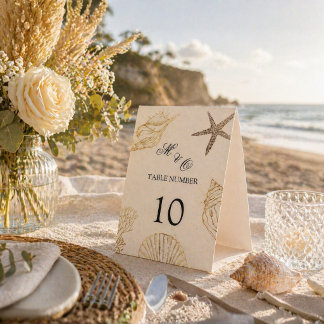 Ivory Coast Coastal Wedding Table Numbers Editable