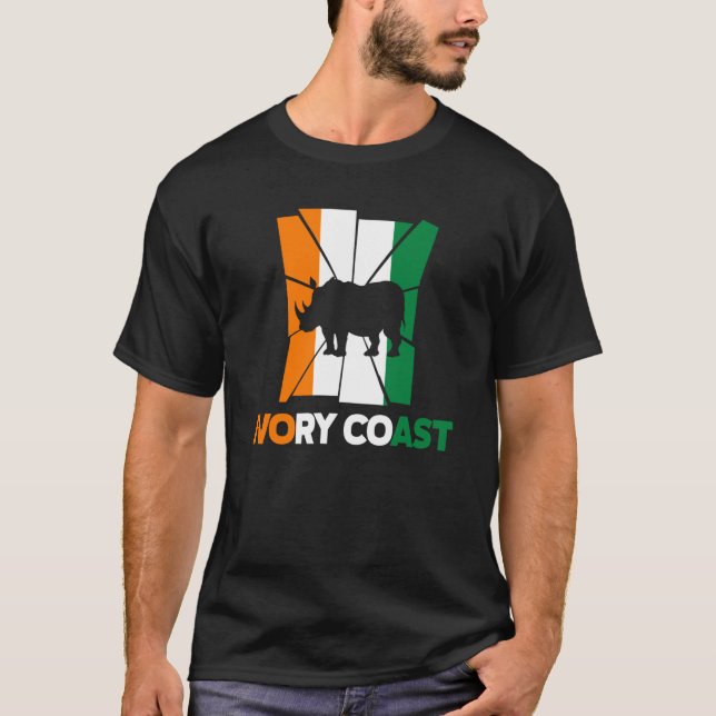 Ivory Coast Ivorian Ivory Coast Flag Rhinoceros Si T-Shirt (Front)