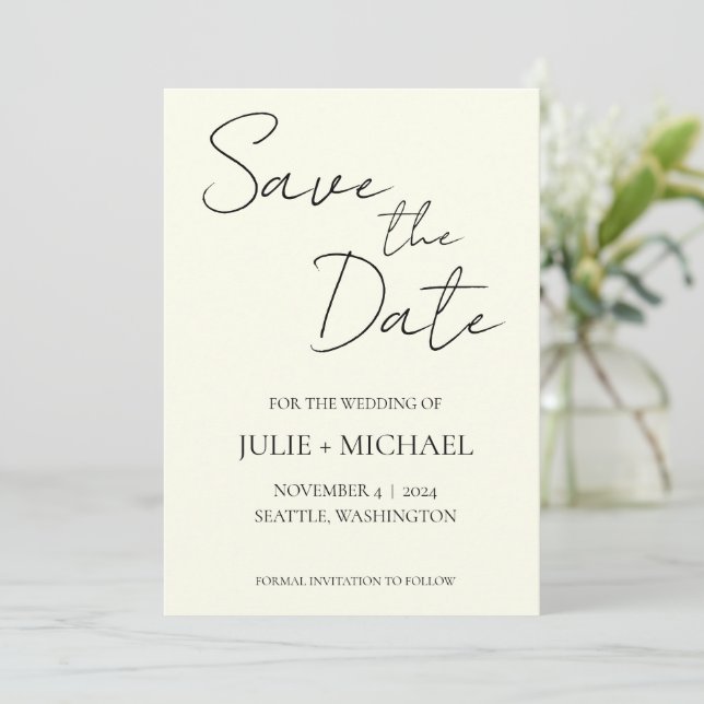 Ivory Color Simple Style Wedding Save The Date (Standing Front)