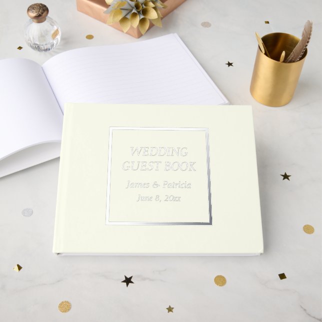 Ivory Color Simple Stylized Wedding Guest Book (Front Open)