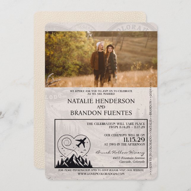 Ivory Colorado Passport Wedding Invitation (Front/Back)