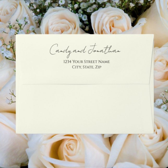 Ivory Colour Modern Script Wedding Envelope (In Situ)