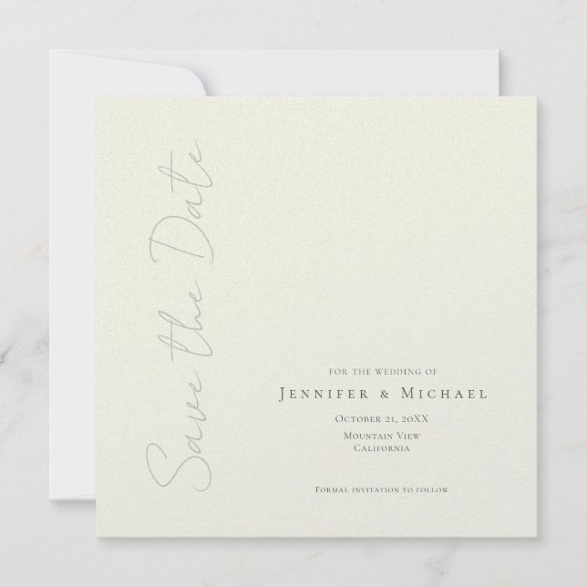 Ivory Colour Professional Minimalist Modern Plain Save The Date (Front)