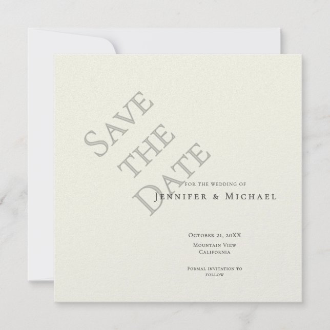 Ivory Colour Professional Minimalist Modern Plain Save The Date (Front)