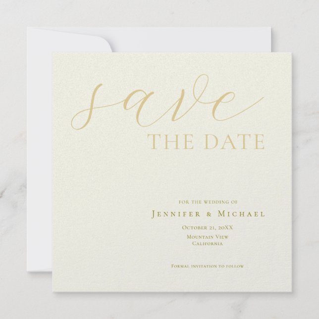 Ivory Colour Professional Minimalist Modern Plain Save The Date (Front)