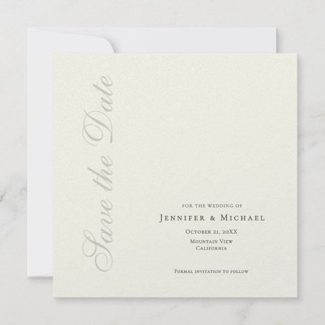 Ivory Colour Professional Minimalist Modern Plain Save The Date (Front)