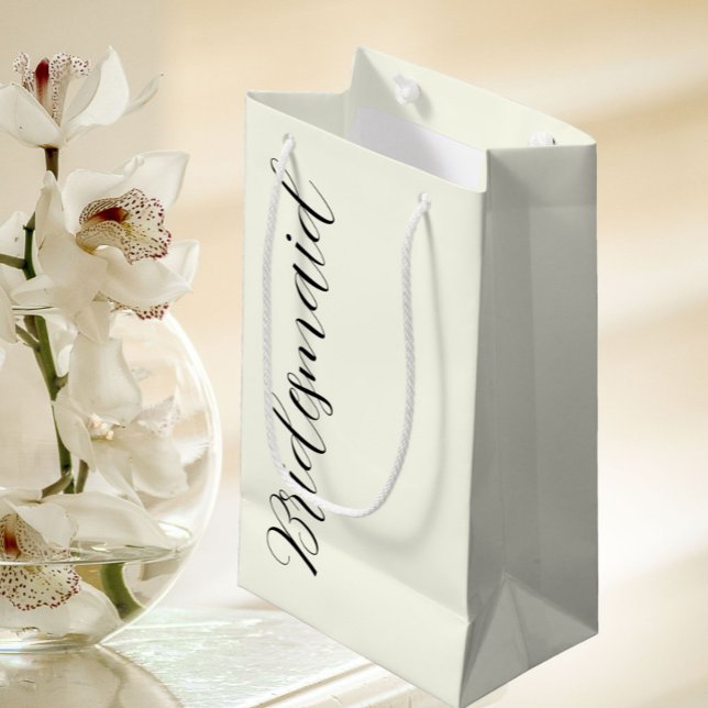 Ivory Colour Stylised Script Wedding Bridesmaid Small Gift Bag (In Situ)