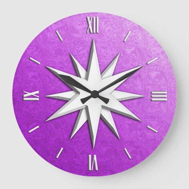 Ivory compass rose - amethyst glass background large clock (Front)