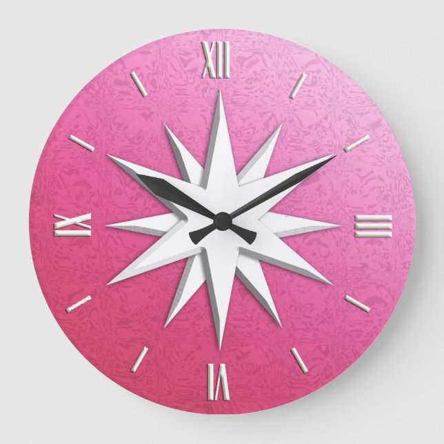 Ivory compass rose - rose quartz background large clock (Front)