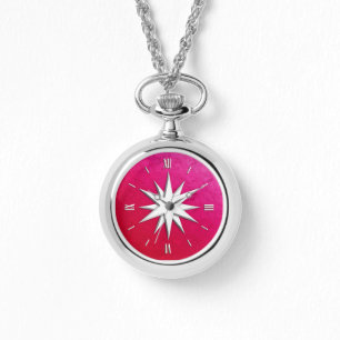Ivory compass rose - ruby glass background watch