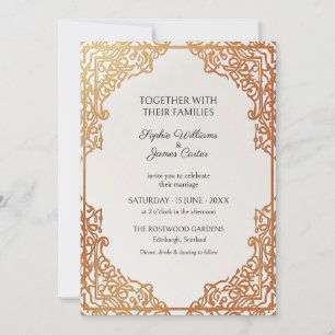 Ivory Copper Ornate Lace Wedding Invitation