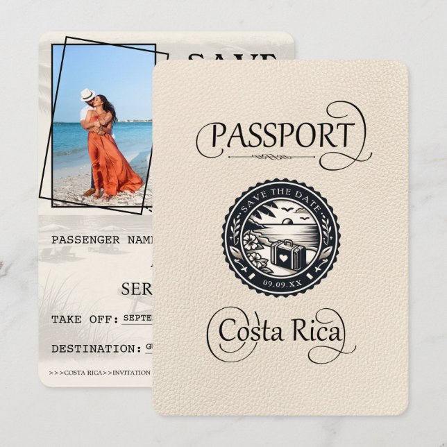 Ivory Costa Rica Passport Save The Date (Front/Back)