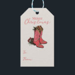 Ivory Country Merry Christmas To From Gift Tag<br><div class="desc">This festive country To/From gift tag features a hand-drawn pair of cowgirl christmas boots sitting among pinecones,  pine and holly berries on the front. The back features a fun pattern with these same western elements. Elegant ivory background.</div>
