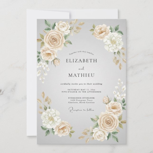 Ivory Cream Blossom Wedding Invitation (Front)