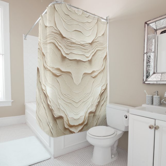  Ivory Cream Bohemian Natural Textured Look Shower Curtain (In Situ)