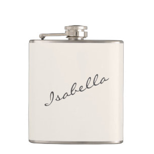 Ivory Cream Elegant Script Name Wedding Party Hip Flask