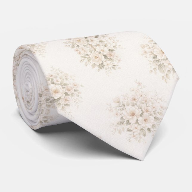 Ivory Cream Floral Bouquet Tie (Rolled)