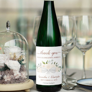 Ivory Cream Floral Elegant Wedding Thank You Wine Label