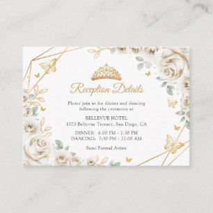 Ivory Cream Gold Floral Quinceanera Details Enclosure Card