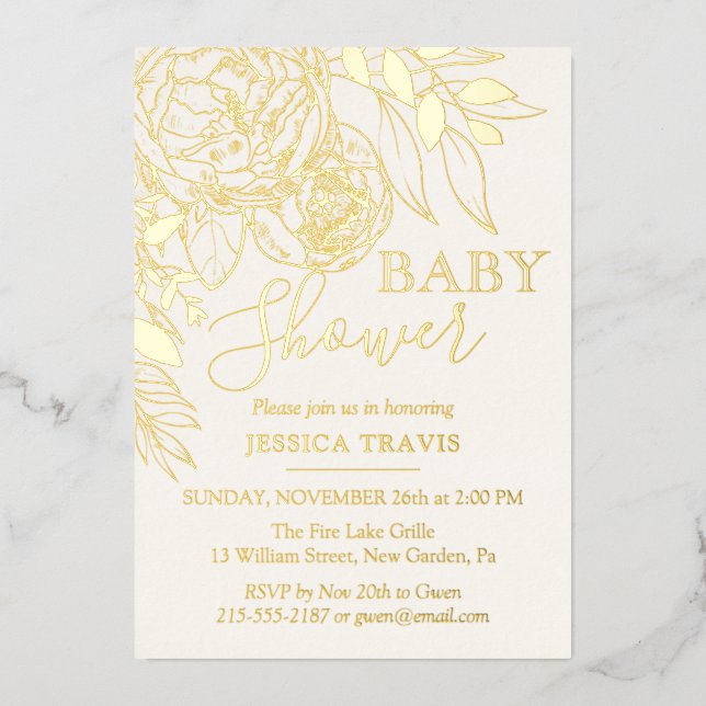 Ivory Cream & Gold Modern Floral Baby Shower (Front)
