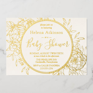 Ivory Cream & Gold Modern Peony Toile Baby Shower