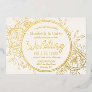 Ivory Cream & Gold Peony Modern Toile Wedding