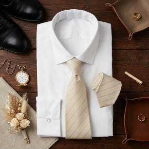 Ivory Cream Gold Pinstripe Minimalist Tie