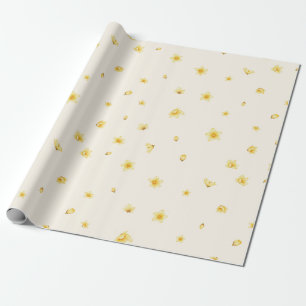 Ivory Cream Japanese Wintersweet Floral Pattern Wrapping Paper
