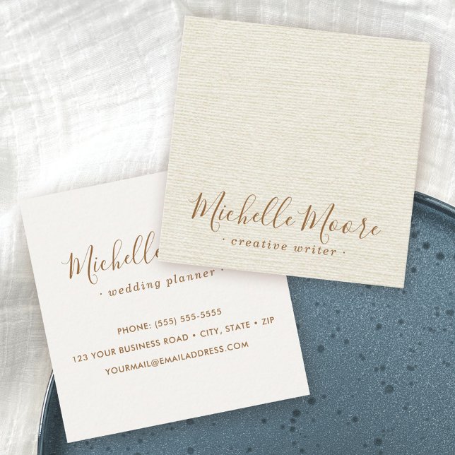 Ivory cream linen minimalist elegant professional square business card (Creator Uploaded)