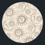 Ivory Cream Magic Vintage Celestial Sun Moon Stars Classic Round Sticker<br><div class="desc">Customise these for any event. 

Matching items available.</div>