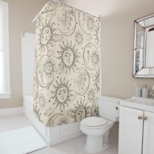 Ivory Cream Magic Vintage Celestial Sun Moon Stars Shower Curtain