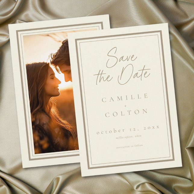 Ivory Cream Minimalist Frame Wedding Photo Save The Date (Ivory Cream Minimalist Frame Wedding Photo Save The Date)