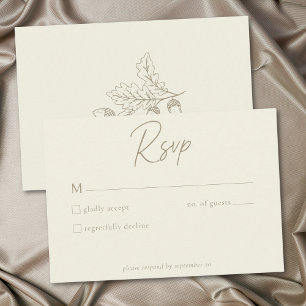 Ivory Cream Minimalist Leaf Acorn Fall Wedding RSVP Card