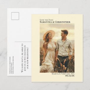 Ivory Cream Minimalist Wedding Photo Save The Date Announcement Postcard