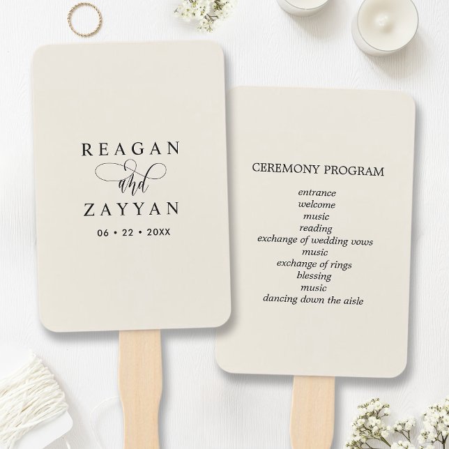 Ivory Cream Minimalist Wedding Program Hand Fan (Creator Uploaded)
