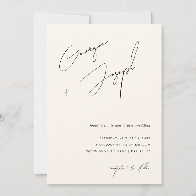 Ivory Cream | Modern Script Photo QR Code Wedding Invitation (Front)