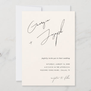 Ivory Cream Modern Script Photo QR Code Wedding Invitation